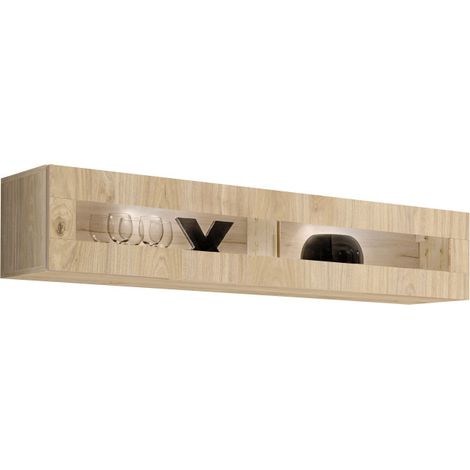 Vitrine murale Fly 51 avec éclairage LED - Bois MDF chêne Hickory Jackson - 160 x 30 x 29 cm - Livraison gratuite (1/3)