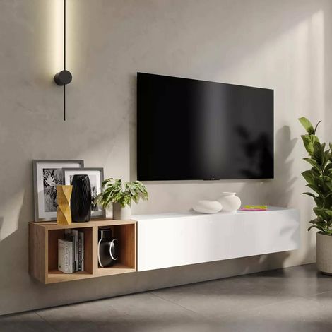 Parete Attrezzata Koguma, Modulabile, Made in Italy, 30x194x29h cm Bianco Lucido (1/5)