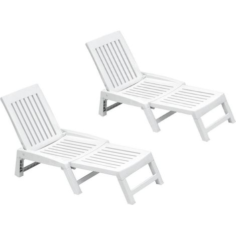 Set 2 pzs Tumbona de resina blanca ORFEO 177x61x85cm Mobiliario de jardín (1/3)