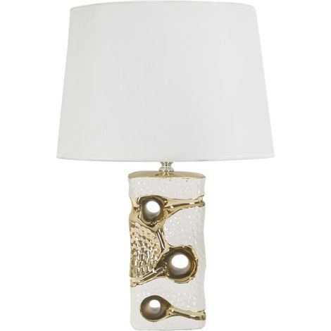 Lampada da tavolo Florida bianca e oro in ceramica Ø30×43,5 cm