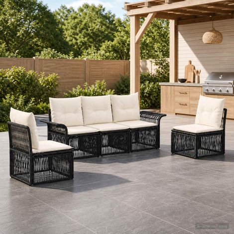 vidaXL Ensemble de canapé de jardin 5 pc Noir polyrotin (1/5)