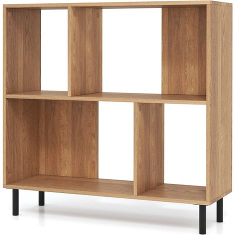 Libreria con 4 scomparti e gambe in metallo ripiano portaoggetti in piedi naturale