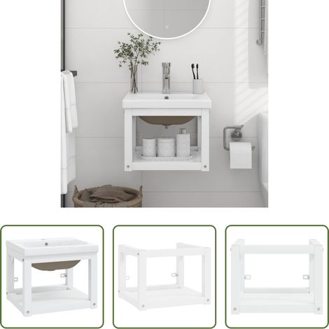 vidaXL Lavabo céramique - Cadre de lavabo de salle de bain vasque à encastrer Blanc Fer (1/5)