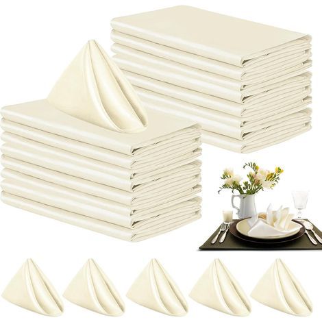24 wiederverwendbare Stoffservietten, 43 x 43 cm, cremeweiß, für Hotels, Hochzeiten und Partys (1/5)