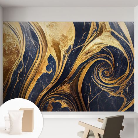 Papier peint intissé mural avec colle pour salon et chambre Décoration murale rapide - Colle incluse gratuite Motifs marbrés 152x104 cm (1/5)