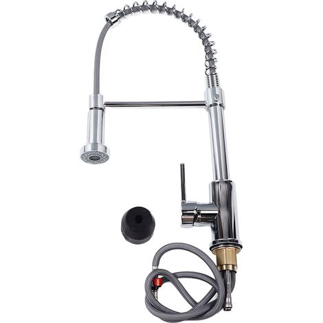 Robinet de cuisine orientable 360° en acier inoxydable, mitigeur eau chaude/froide, extractible pour évier. (1/5)