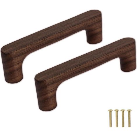 Meuble en Bois Massif Noyer Foncé Couleur Bois Original Simple et Moderne pour Armoire Porte Tiroir Commode (2pcs, 96MM) (1/5)