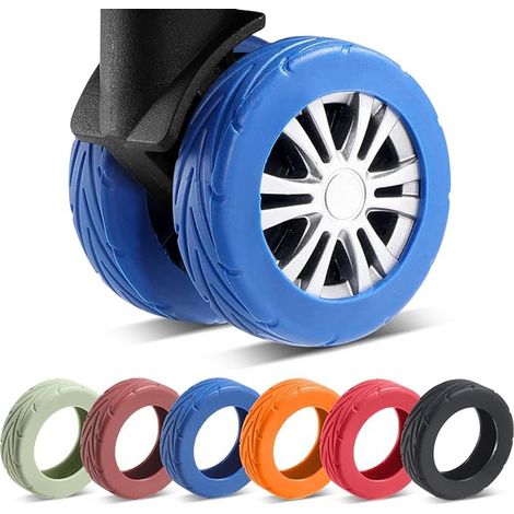 Ensemble de 8 couvre-roues de valise, en silicone résistant à l'usure et insonorisant, texturé, antidérapant, convient aux roues de 2 à 2,4 pouces, bleu. (1/5)