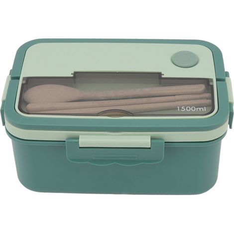 Boîte à lunch de 1500 ml en plastique résistant à la chaleur, type bento, avec baguettes et cuillère, idéale pour les étudiants.