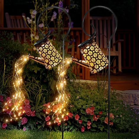 Regadera solar con luz, lámpara colgante decorativa impermeable para jardín exterior, alimentada por energía solar, juego de 2 unidades. (1/5)