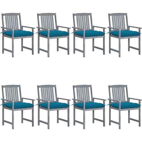 Lot de 8 Chaises de jardin avec coussins - Chaises d'extérieur pour terrasse/jardin Bois d'acacia solide Gris BV257645 - BonneVie (1/5)