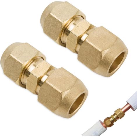 Lot de 2 raccords split pour climatisation - Pour tuyaux en cuivre - Rallonge de tuyau en cuivre - Filetage pour le montage de climatiseurs split (3/8") (1/5)