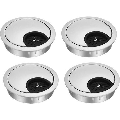 Goulotte de câble - Lot de 4 - Diamètre d'alésage : ø53 mm - Goulotte de câble métallique - Ronde - Chemin de câbles de bureau - Organisateur de câbles - Cache-câbles - Embouts de bureau (1/5)