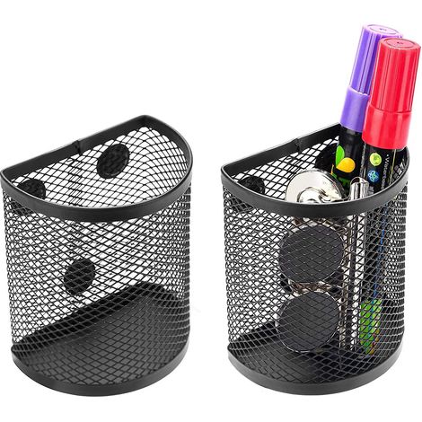 Porte-stylo magnétique, panier à stylos en acier inoxydable à 2 compartiments, organisateur de rangement pour instruments d'écriture en métal compatible avec tableau blanc. (1/5)