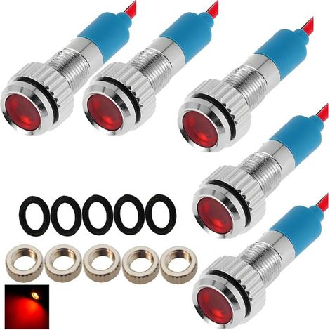 5 Pcs Rouge 12V 6mm Tableau De Bord LED Indicateur D'Avertissement Lampe Témoin Lumineux, Approprié aux voitures, aux fourgons, aux bateaux et à d'autres véhicules universels (1/5)
