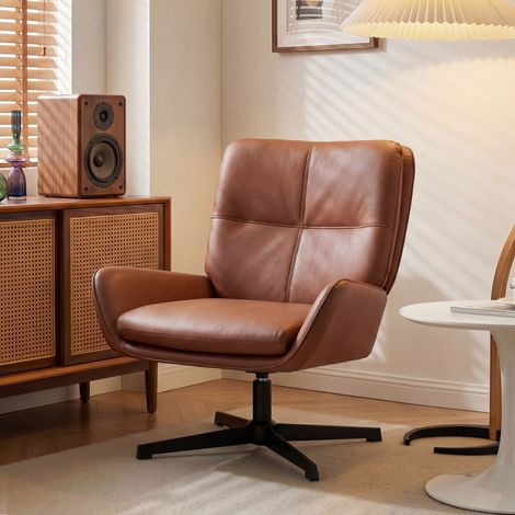 Butaca de Salón Tapizado en PU Sillón Lectura con Asiento Acolchado Reposabrazos Patas Metálicas Marrón