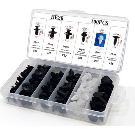 HE26100pcs Coffret de clips de voiture universels en plastique, clips en nylon YD141 23104cm (1/5)