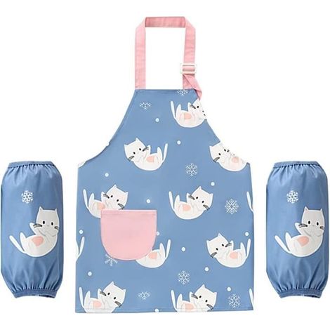 Tablier Peinture Enfant - Chat Bleu - Réglable - Imperméable - 6-9 ans (1/4)