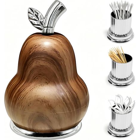 Porte-cure-dents en forme de poire imitation bois, contenant multifonction pour cotons-tiges et fil dentaire, boîte de rangement décorative luxueuse antipoussière pour salle de bain et plan de travail (1/5)