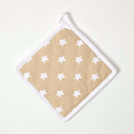 HOMESCAPES Beige Stars Cotton Pot Holder