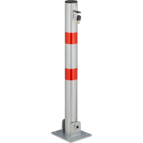 Relaxdays Dissuasore di Parcheggio, Paletto Abbassabile, Acciaio, con Strisce Riflettenti, HLP 65x15x13 cm, Rosso Grigio
