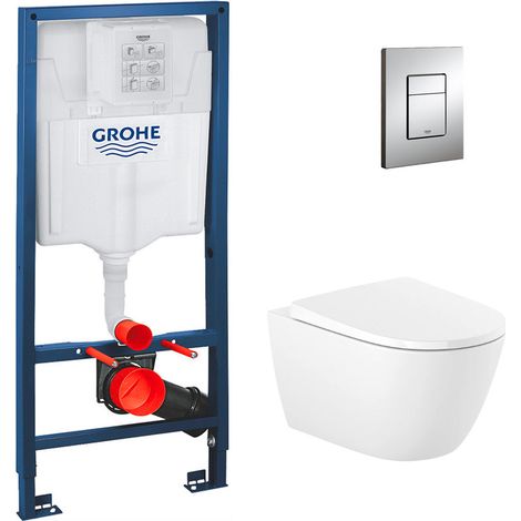 Pack WC Bâti-support Rapid SL + Cuvette suspendue Roca + Abattant softclose+ Plaque Chrome (RapidSL-Ona-1)