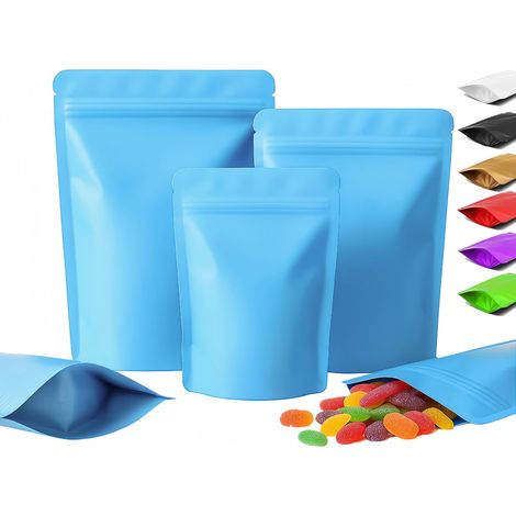 100 Sachets , Fermeture Zip, Aluminium, Fond Plat, Stockage Alimentaire (1/5)