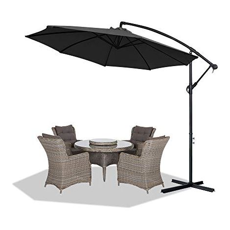 Sonnenschirme Alu Sonnenschutz Gartenschirm Höhenverstellbarer Ampelschirme mit kurbel Balkonschirm UV40+ (Ø300 cm, Dunkelgrau) NAIZY (1/5)