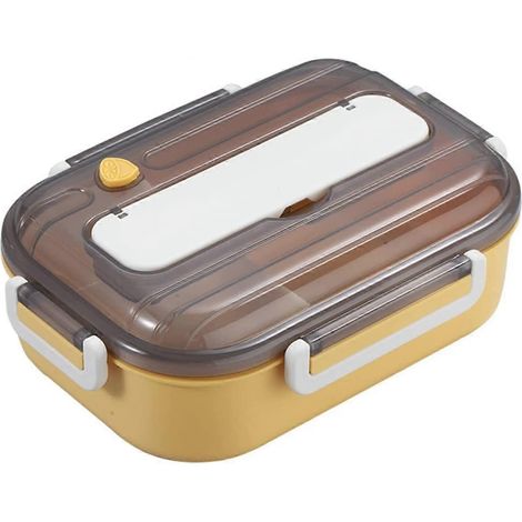 1300 ml große Lunchbox aus Kunststoff mit Besteck und 2 luftdichten Fächern, ideal für Picknicks und Schule.