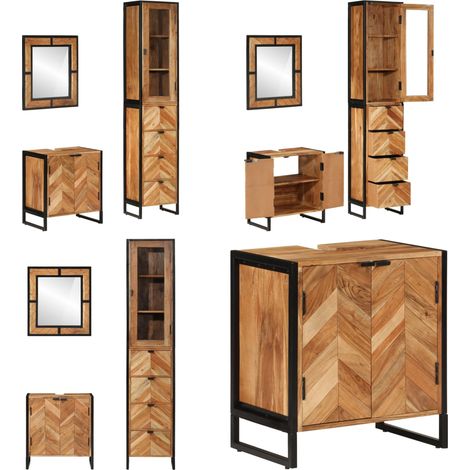 Ensemble de meubles salle de bain 3 pcs fer et bois d'acacia - Armoire salle de bain - Meuble lavabo (1/5)