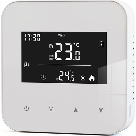 Thermostat à Piles pour chaudière à gaz,Thermostat Mural à 2 Fils,Thermostats à Programmation Quotidienne,Thermostats d'ambiance,Alimentation par Batterie ou USB(Pile Non Incluse) (1/5)