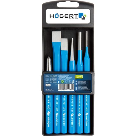 Högert Technik, HT3B710 - Juego de 6 cinceles, punzonadores e impulsores de esplín