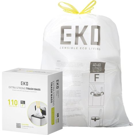 Lot de 110 grands sacs poubelle extra résistants avec cordon de serrage pour cuisine et usage domestique (50 L), résistants aux fuites, code F (1/5)