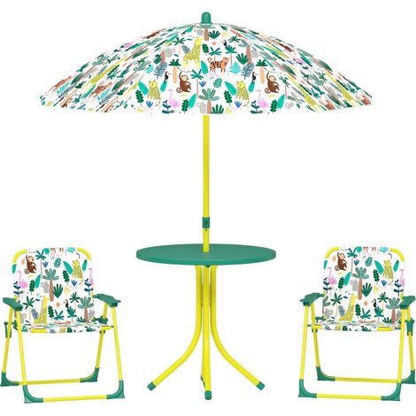 Ensemble de salon de jardin pour enfants 4 pièces avec parasol amovible, table enfant et 2 chaises pliantes, couleur verte (1/5)