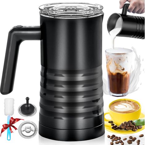 Espumador de leche eléctrico 4 en 1, acero inoxidable de 580 ml, espumador de leche caliente y fría y calentador de leche para chocolate caliente y capuchino, fácil de limpiar, color negro