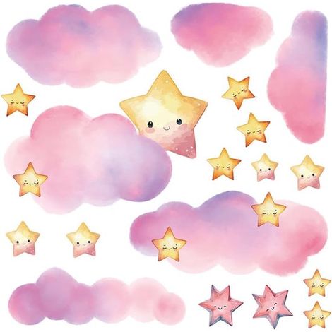 pezzo di stelle fosforescenti, adesivi fosforescenti, stelle e nuvole, adesivi murali per camerette e stanze per neonati, rosa (1/5)