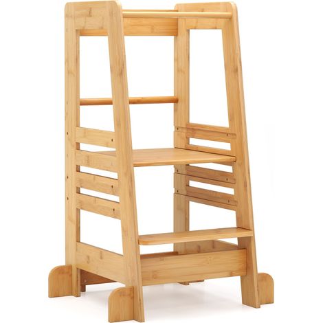 COSTWAY Toddlers Step Stool Montessori Kitchen Step Stool-Natural (1/5)