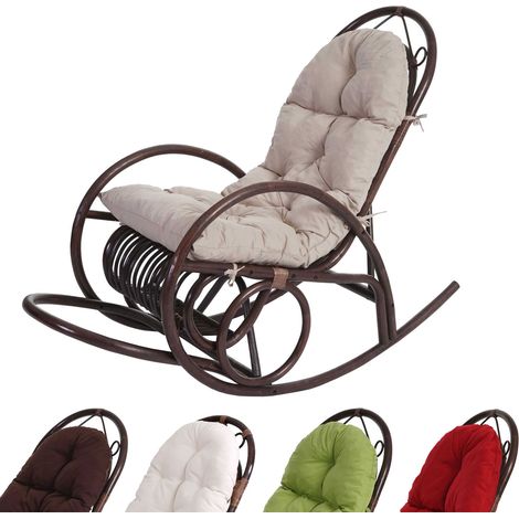 Fauteuil à bascule HWC-C40, fauteuil pivotant, fauteuil en rotin, marron - rembourrage vert