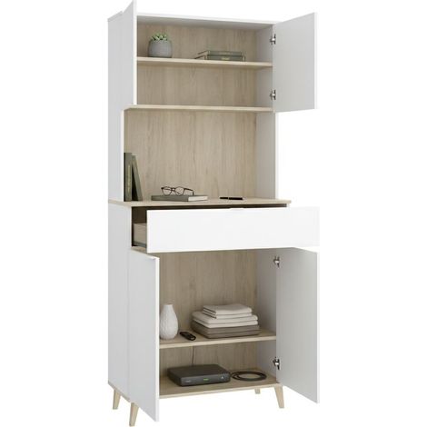 Findlay Kommode: 1 Schublade, 4 Regale, Schwing- und Schiebetür, 40x60x191 cm, Weiß