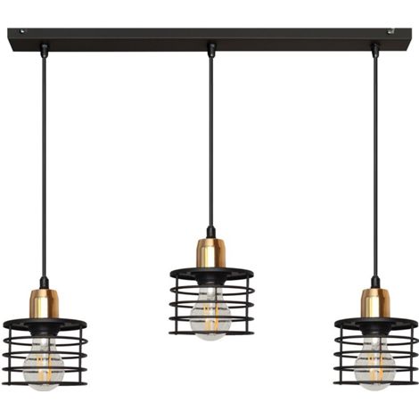 Helam EDISON Plafonnier Suspendu Straight Bar Noir, Cuivre 65cm