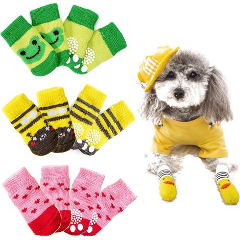 12 Pcs Chaussettes Antidérapantes pour l’Animal,Protège Les Pattes de l’Animal et Les Sols Intérieurs (1/5)