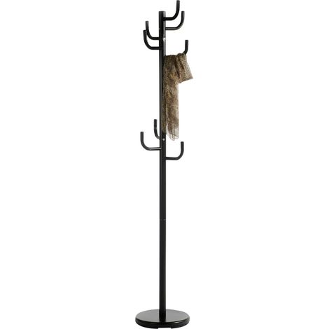 Idimex – Portemanteau sur pied noir en métal laqué – 8 crochets – Socle rond 30 cm – Dimensions 174 x 30 x 30 cm (1/2)