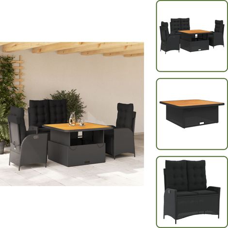 Table de jardin - vidaXL Ensemble à manger de jardin 4 pcs avec coussins noir - Rotin pe (1/5)
