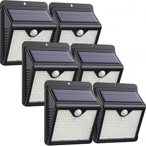 Lampe solaire d'extérieur, 150 LED - 1000 lumens, étanche avec détecteur de mouvement, applique murale de sécurité sans fil, lot de 6, noire