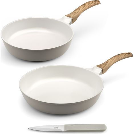 Mythic - Set 2 poêles 24/28cm revêtement céramique blanche, 1 couteaux d'office (1/3)
