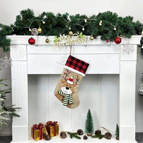 Chaussettes de Noël, 46 cm, chaussette de Noël en toile de jute à carreaux, décoration de Noël, cadeaux, pour toute la famille, enfants (1/2)