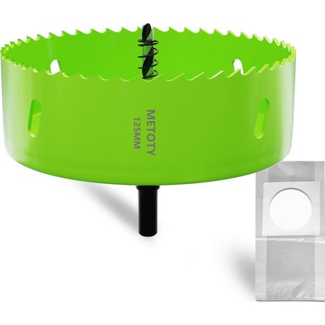 Scie cloche bi-métal de 125 mm, scies cloches universelles HSS M42, avec adaptateur de tige triangulaire et foret de centrage, un sac anti-poussière pour aluminium, métaux, plastiques (1/5)