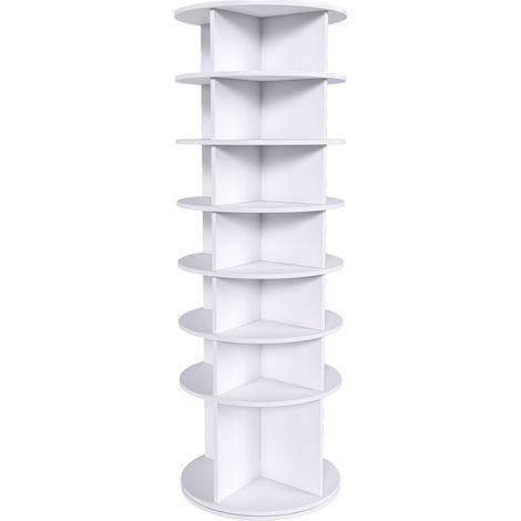 Meuble à chaussures rotatif 7 niveaux en PVC blanc 60 × 60 × 184 cm, rotation 360° pour 28 paires (1/5)