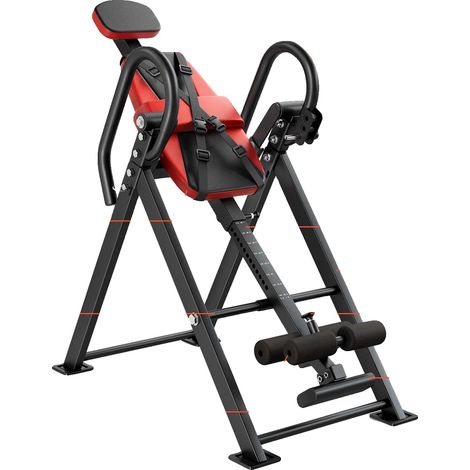 Tavolo per inversione, portata massima 136 kg (300 libbre), altezza e supporto per le caviglie regolabili, colore rosso e nero. (1/2)