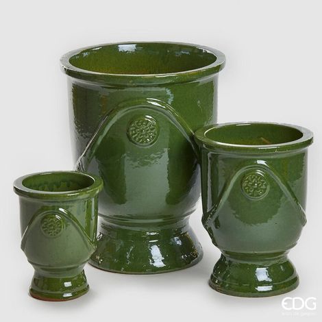 EDG Enzo De Gasperi Set 3 Pz Vaso Glaze Coppa H 58 Cm H 41 Cm H 30 Cm Olive  Waterproof
